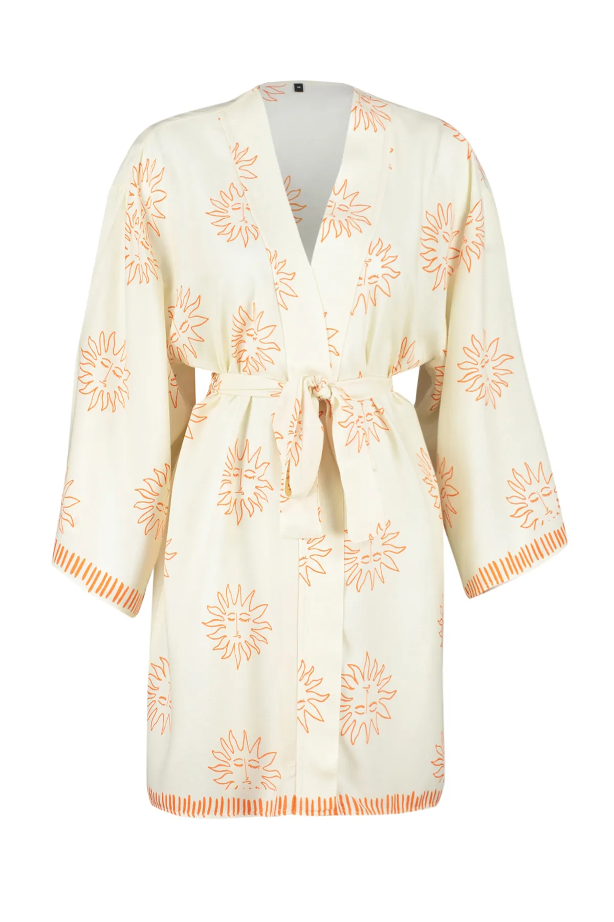 Trendyol Collection  Ecru-orangefarbener Morgenmantel aus Viskosegewebe mit Galaxie-Muster THMSS24SB00013