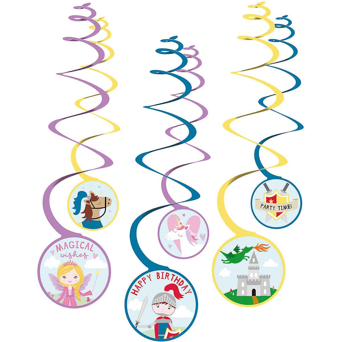 6 Deko-Spiralen Princess & Knight Folie / Papier 80 cm