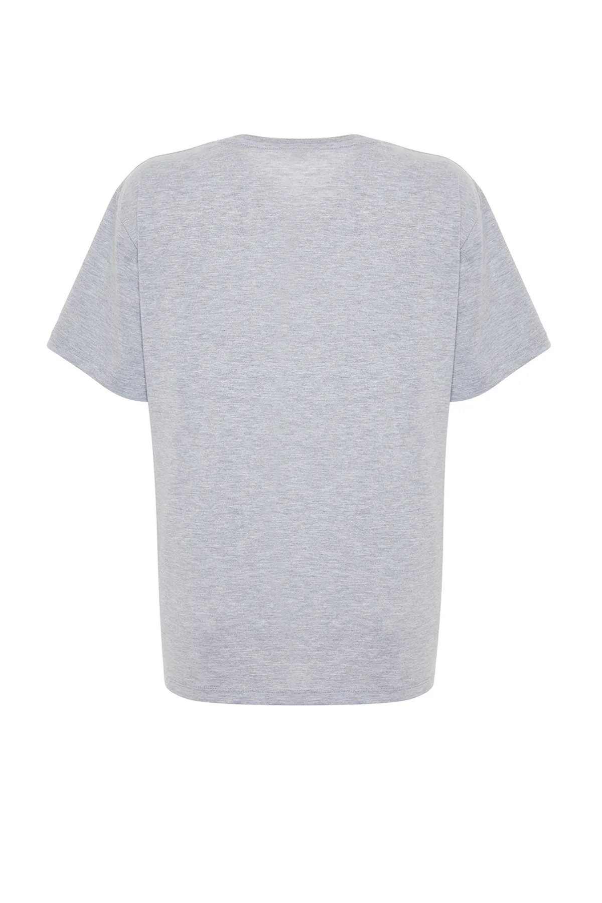 Trendyol Collection  Grau meliertes Oversize-Strick-T-Shirt mit V-Ausschnitt TWOSS23TS00003