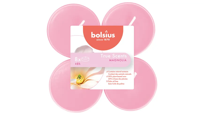 bolsius Maxi-Teelichte True Scents 8h 8er Pack Magnolie Magnolie