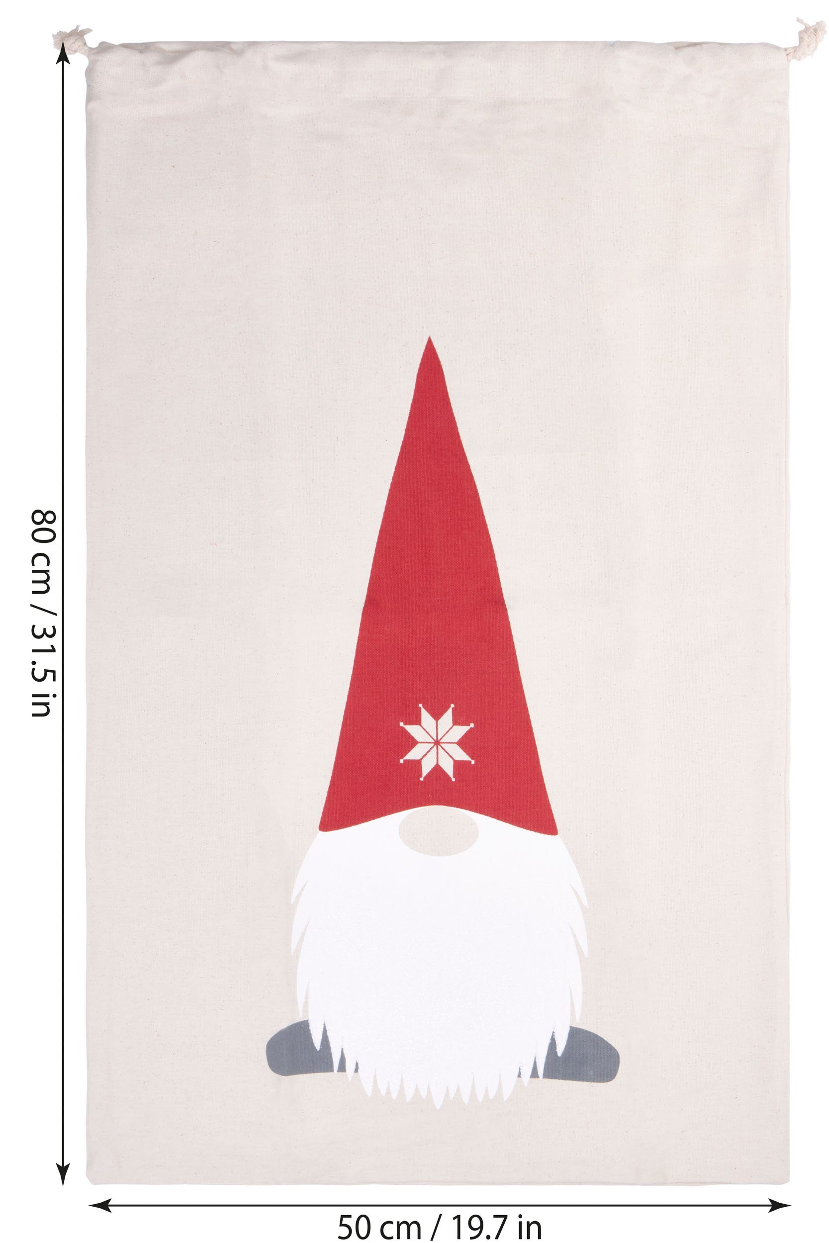 BRUBAKER Aufbewahrungstasche Weihnachtssack Gnom Zwerg - 80 cm Geschenksack (Weihnachtszwerg mit Bart und Weihnachtsmütze, 1-tlg., Weihnachten - Nikolaussack), Sack Baumwolle mit Kordel zum Verpacken von Geschenken
