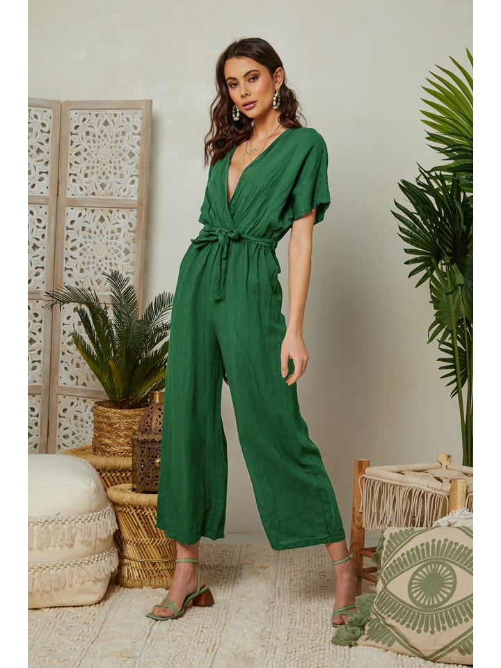 Lin Passion Leinen-Jumpsuit in Grün günstig kaufen