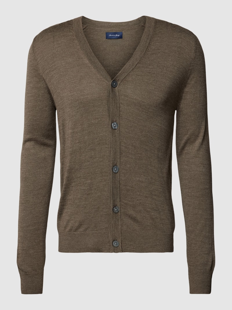 Strickjacke mit V-Ausschnitt und Knopfleiste in taupe meliert
