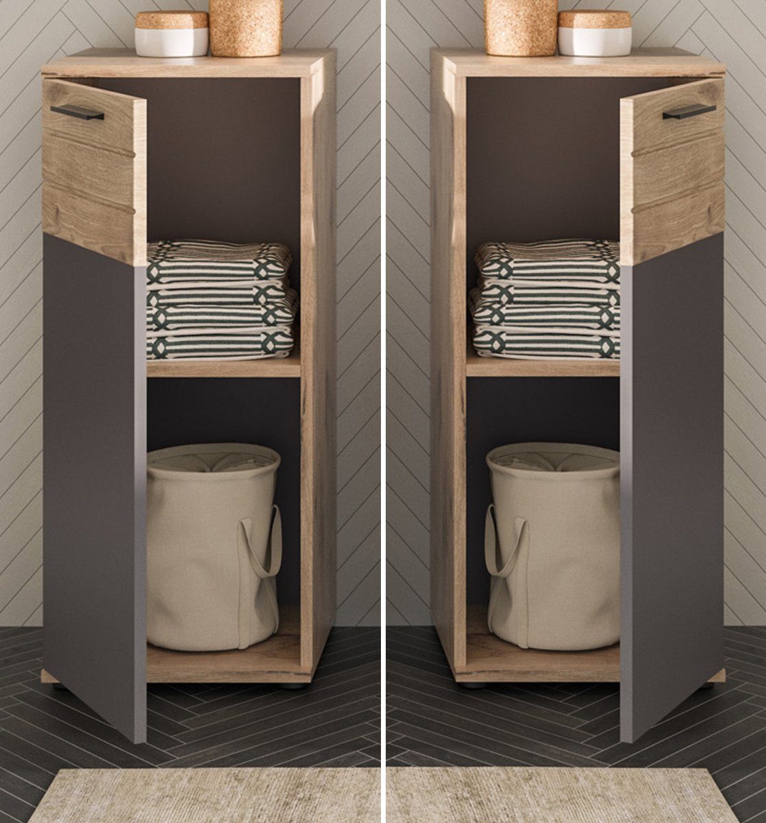 xonox.home Unterschrank Mason (Kommode in grau und Nox Eiche, BxH 37 x 87 cm) Türanschlag wechselbar, mit Soft-Close