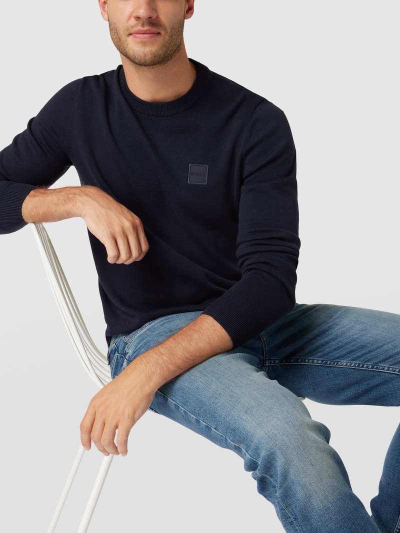 Sweatshirt mit Logo-Patch Modell 'Kanovano' in dunkelblau