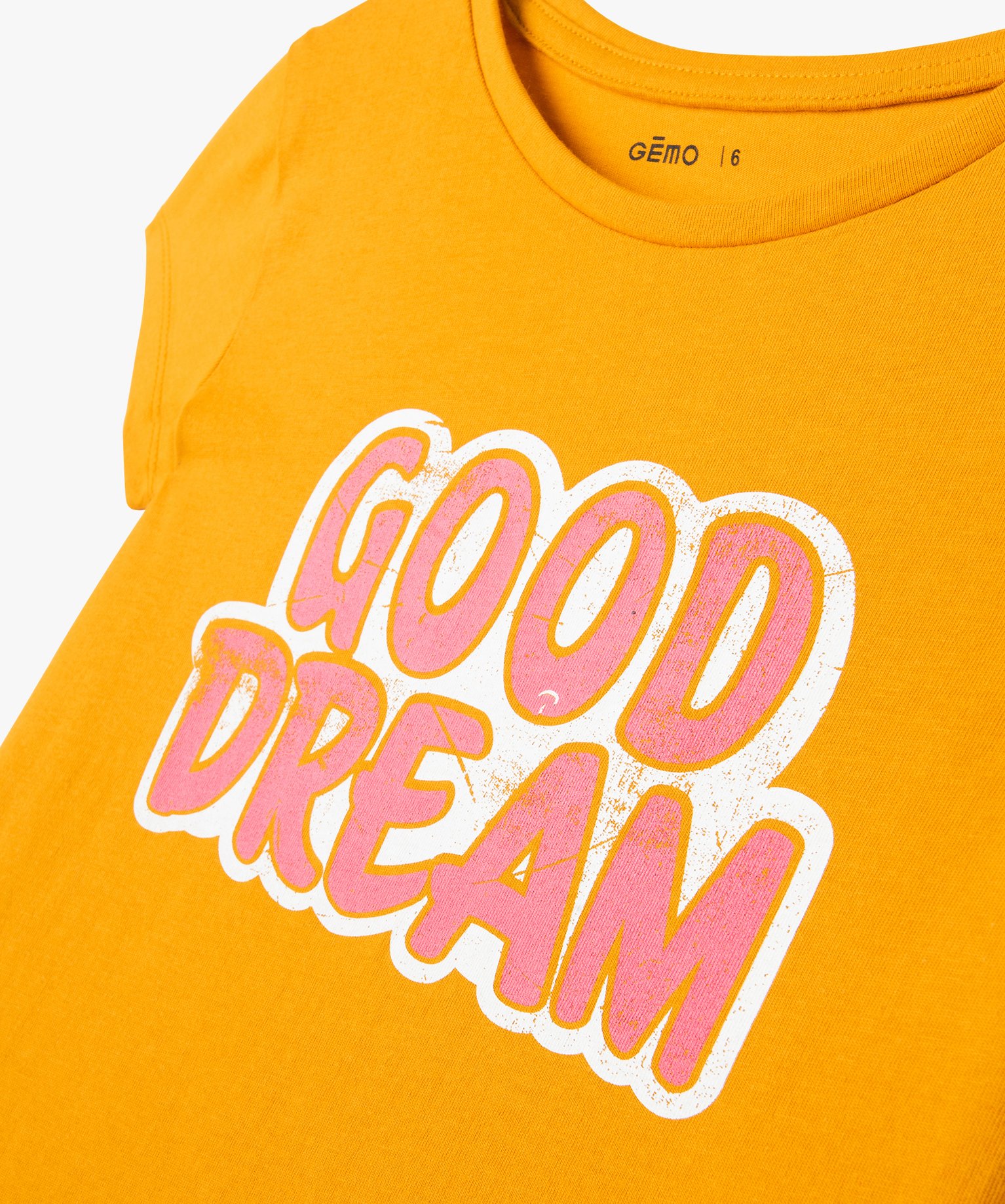 Tee-shirt à manches ultra courtes avec motif girly fille jaune | GEMO
