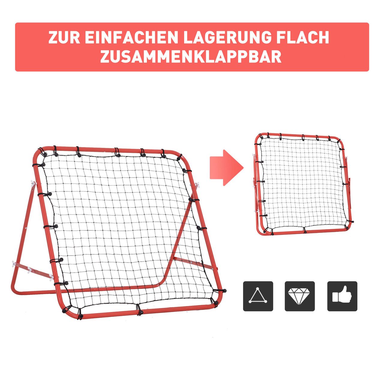 HOMCOM Fußball Rebounder Kickback Tor Rückprallwand Netz Metallrohr PE Gewebe Rot 96 x 80 x 96 cm