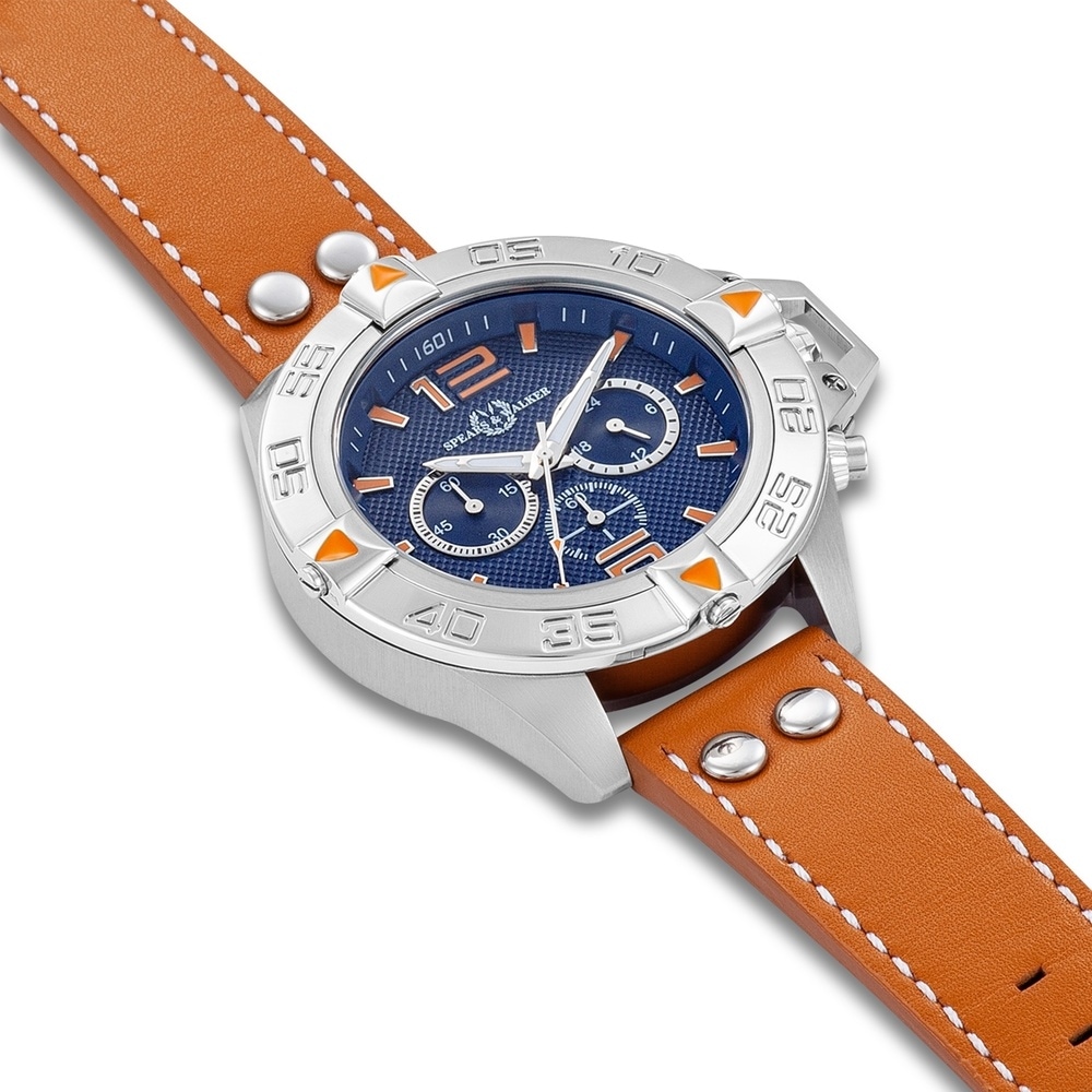 Spears & Walker Montre à quartz Varus II Argent Cuir véritable en Cognac Montre