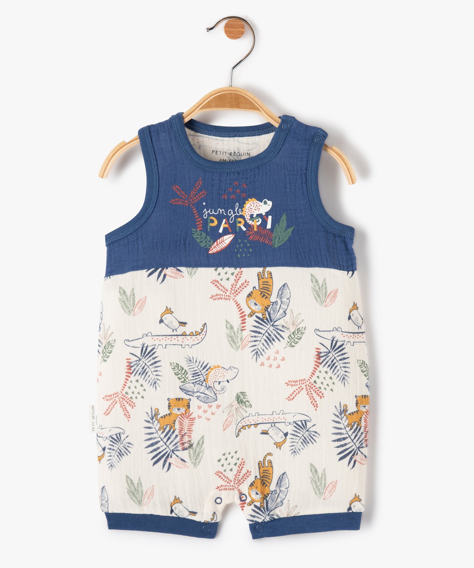 Combishort bébé en gaze de coton imprimée - Petit Béguin marine | GEMO