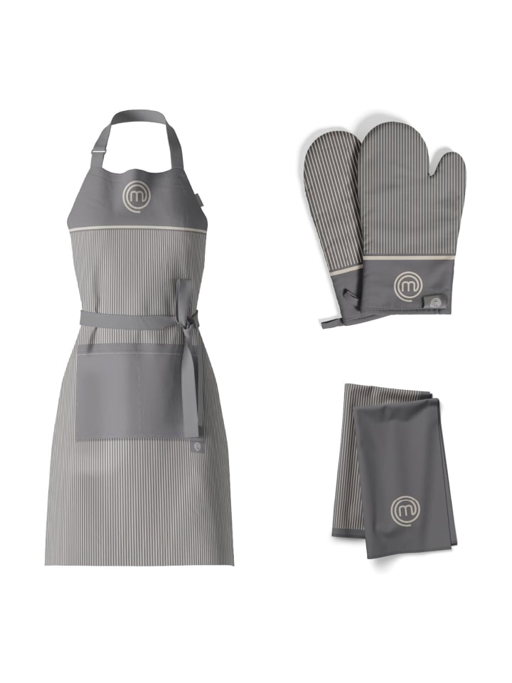 MasterChef 3 tlg. Set 3 teiliges Küchentextilien-Set in Grau günstig kaufen onesize