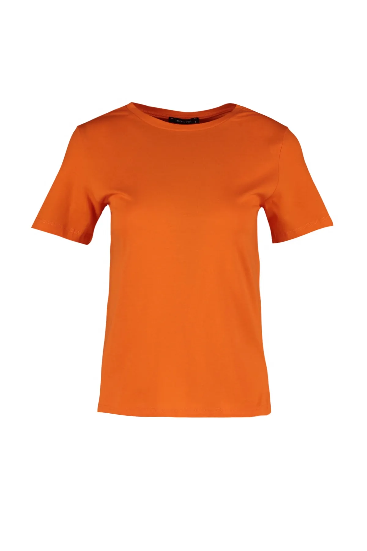 Trendyol Collection  Orangefarbenes Basic-Strick-T-Shirt mit Rundhalsausschnitt aus 100 % Baumwolle TWOSS23TS00000