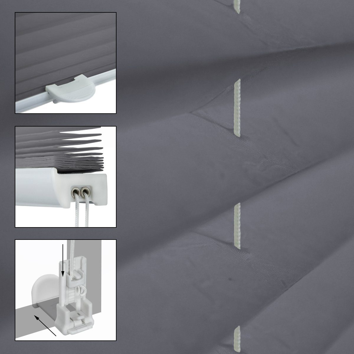 Plissee grau, 90x100 cm, inkl. Befestigungsmaterial, ECD Germany, Klemmfix, Grau 90x100cm Klemmfix EasyFix ohne Bohren inkl. Befestigungsmaterial