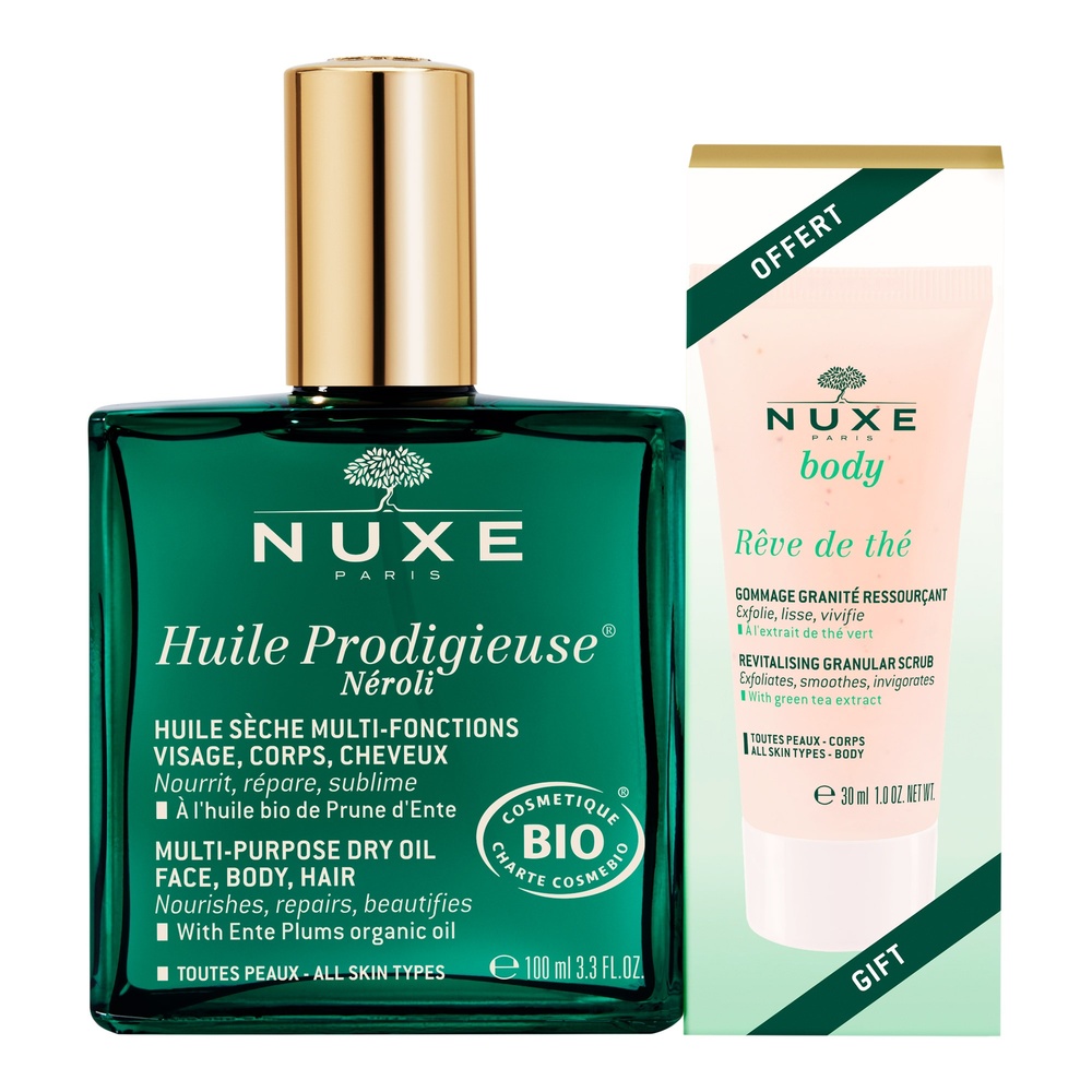 Nuxe Huile Prodigieuse Néroli® 100ml et Gommage Rêve de Thé 30ml offert Huile Multi Fonctions