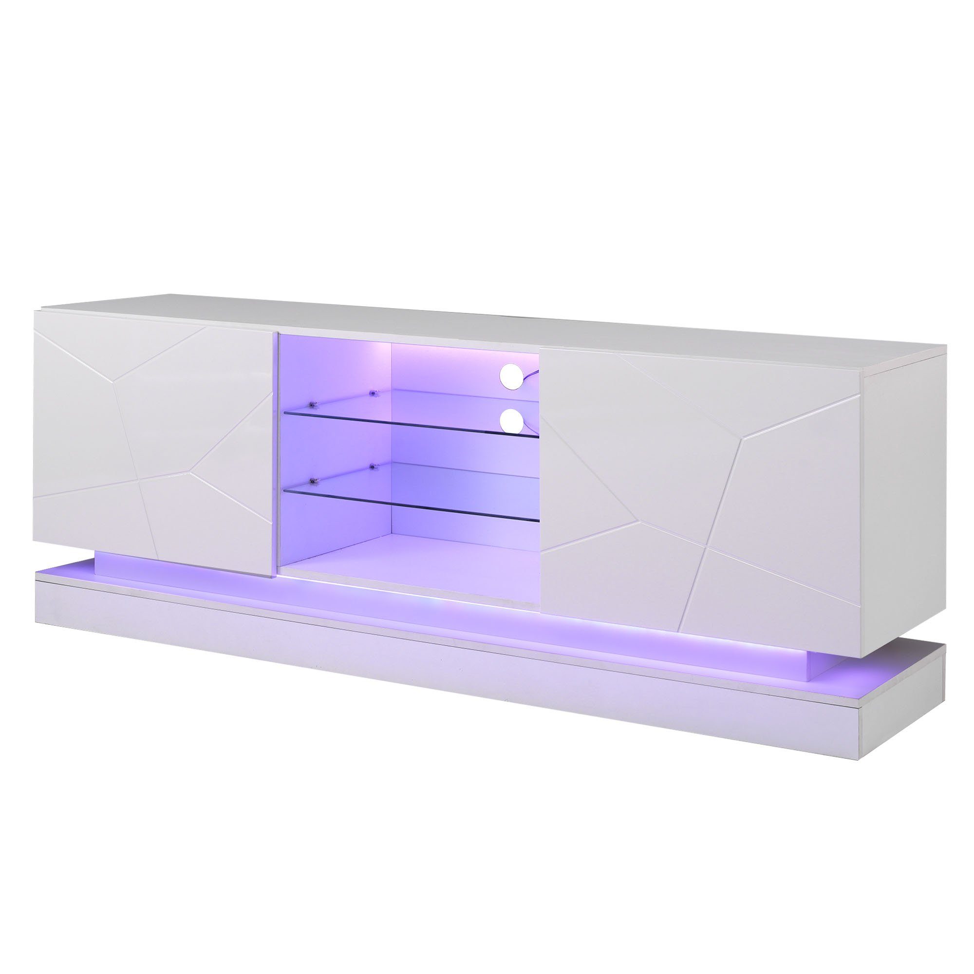 REDOM TV-Schrank (Hochglanz, mit verstellbaren Einlegeböden Hochglanz mit LED-Beleuchtung) Breite: 160cm