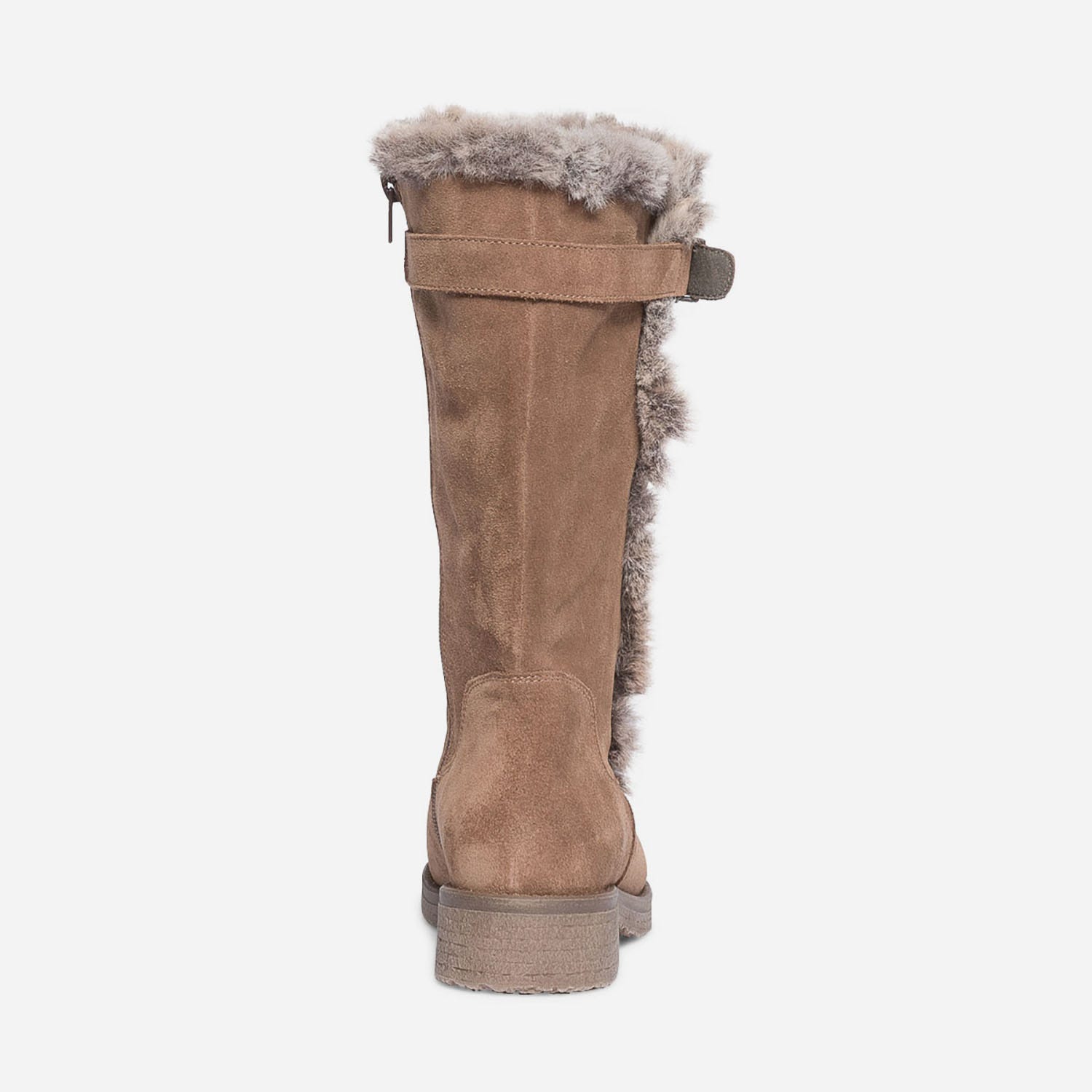 Botte camel fourrée en cuir velours