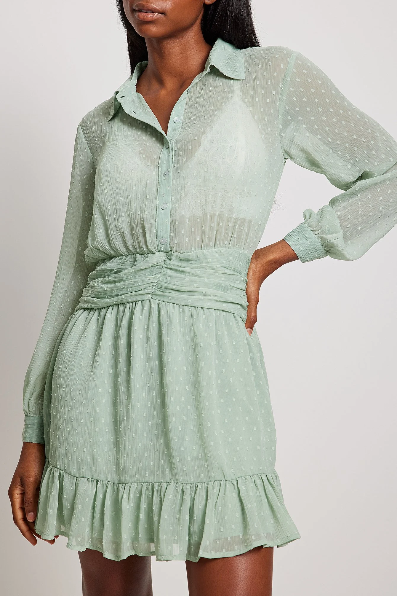 Mini-Kleid mit Dobby-Taillen-Detail