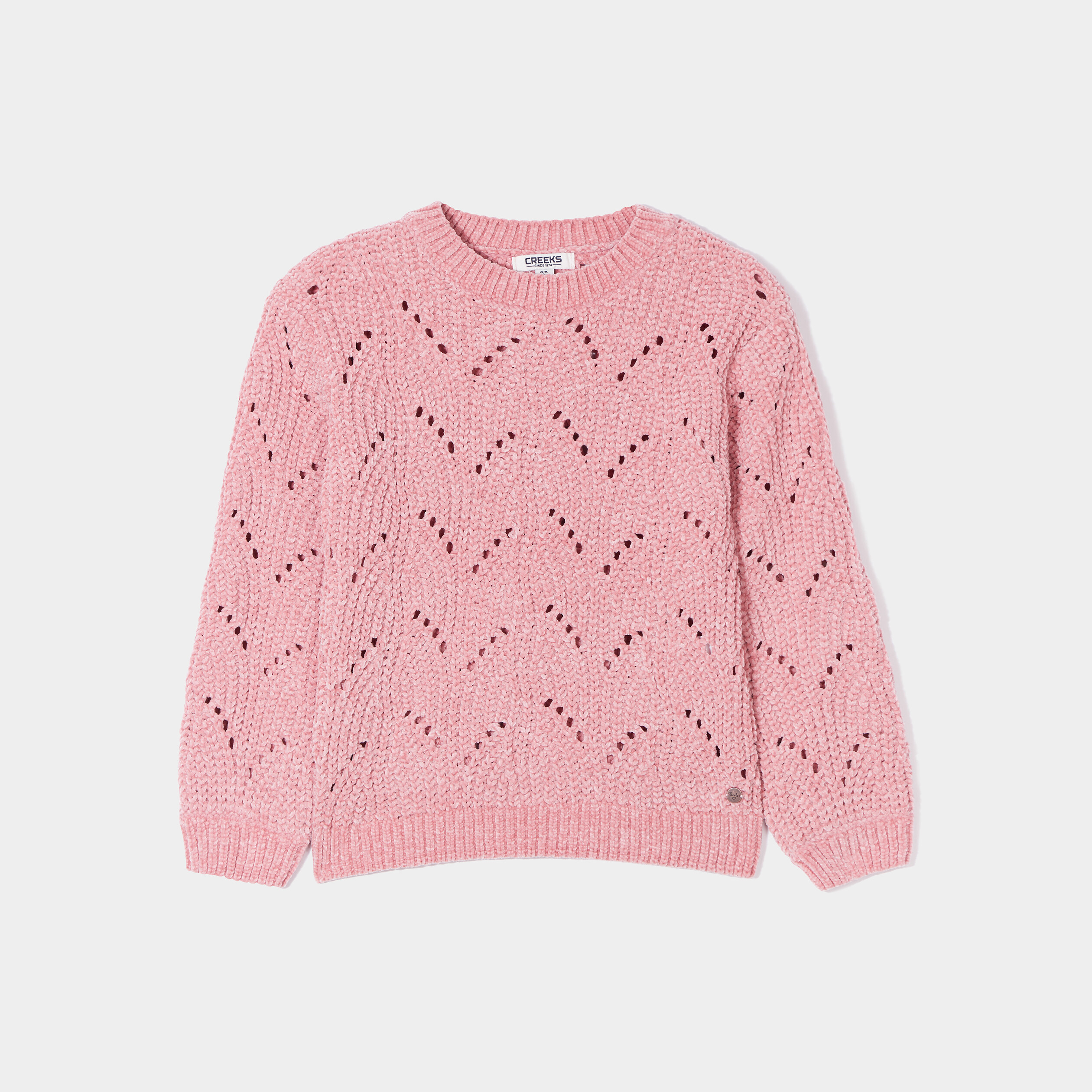 Pull col rond détails ajourés Creeks vieux rose fille | La Halle
