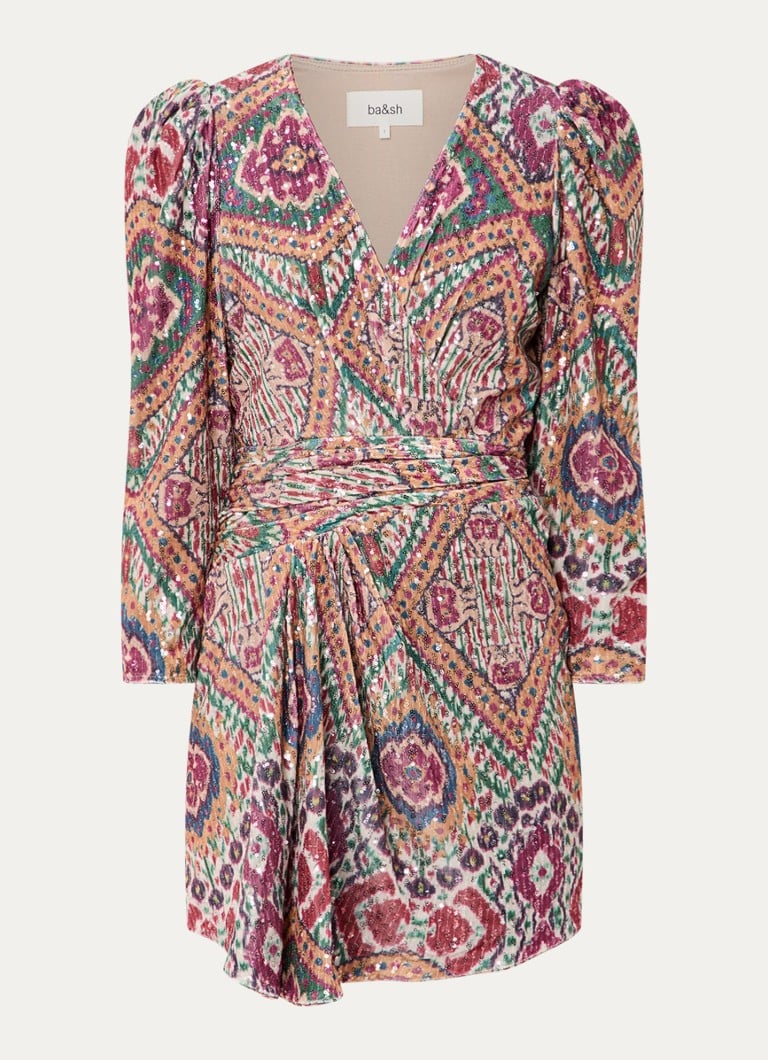 ba&sh Tola mini velvet tunic dress with print and sequins