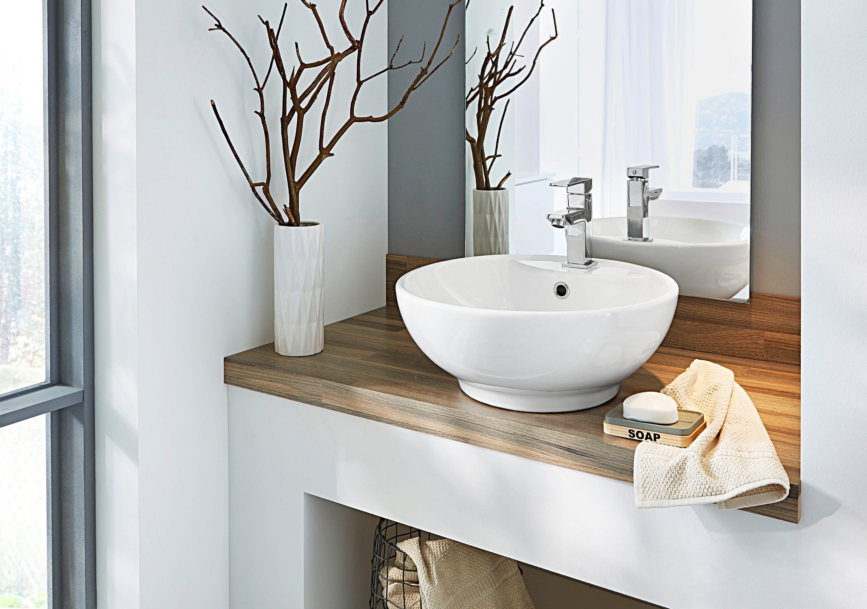 welltime Aufsatzwaschbecken Milano, mit Überlauf, rund, Breite 46 cm