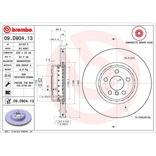 09.D904.13 BREMSSCHEIBE BREMBO  VA VP1 - ATU