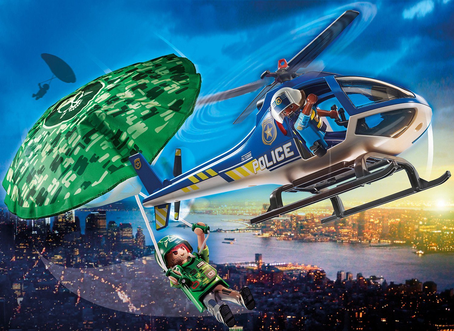 Playmobil® Konstruktions-Spielset Polizei-Hubschrauber: Fallschirm-Verfolgung (70569), City Action, (19 St), Made in Germany