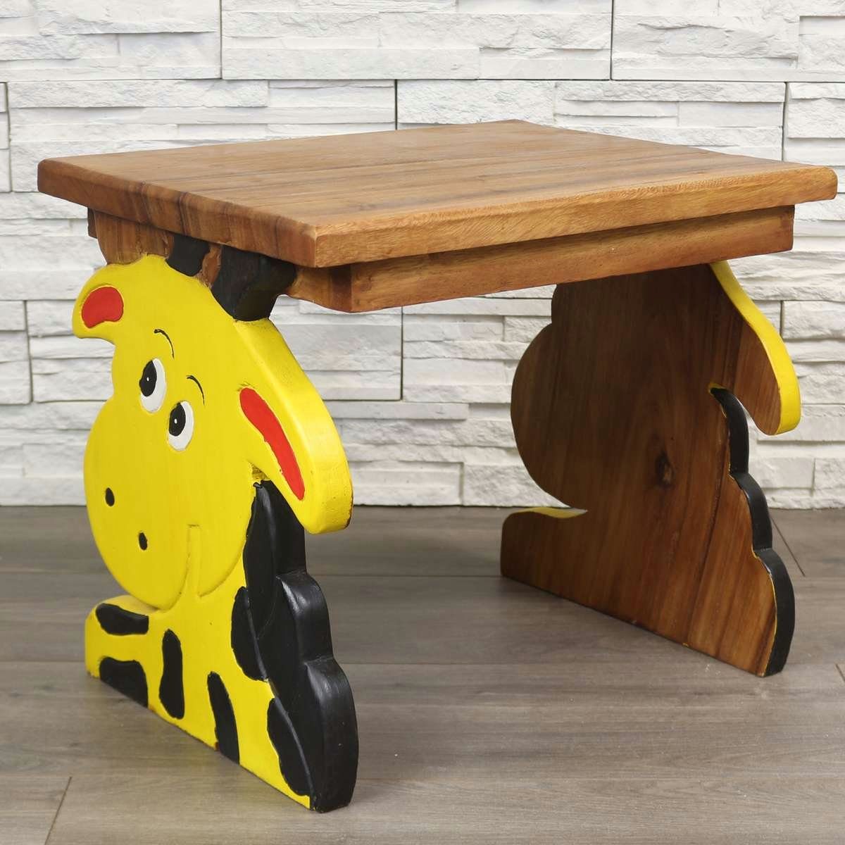 Oriental Galerie Kindersitzgruppe Kindermöbel Set Eckiger Kindertisch mit 2 Hockern Giraffe, traditionelle Herstellung in Handarbeit im Ursprungsland