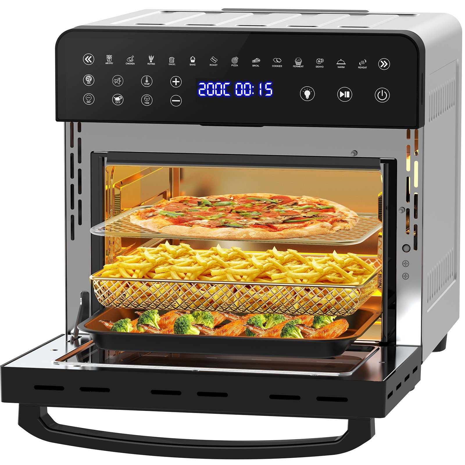 Aoucheni Heißluftfritteuse Heißluftfritteuse Minibackofen 15L Airfryer XXL, Heißluftbackofen, 1800,00 W, 13 Kochprogramme, LED-Display, Dörrautomat & DIY Funktion, Gesunde Friteuse ohne Öl, Warmhalten & Aufwärmen