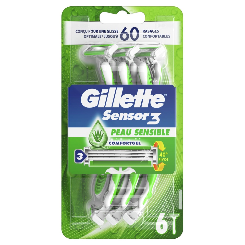 gillette Gillette Sensor3 Rasoir Jetable Pour Peau Sensible x6 Rasoirs Jetables