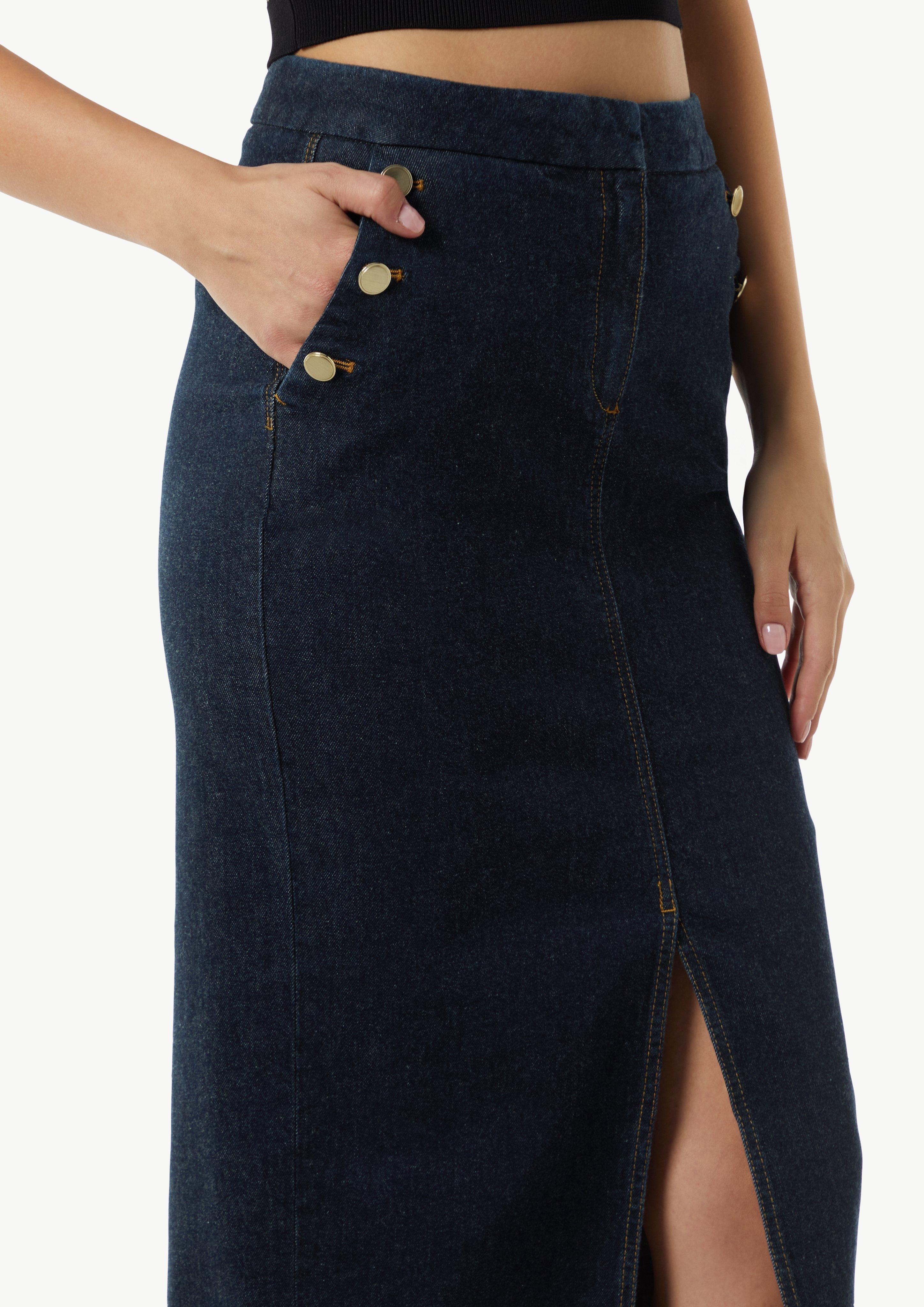 Schmal geschnittener Denimrock mit dunkler Waschung - navy