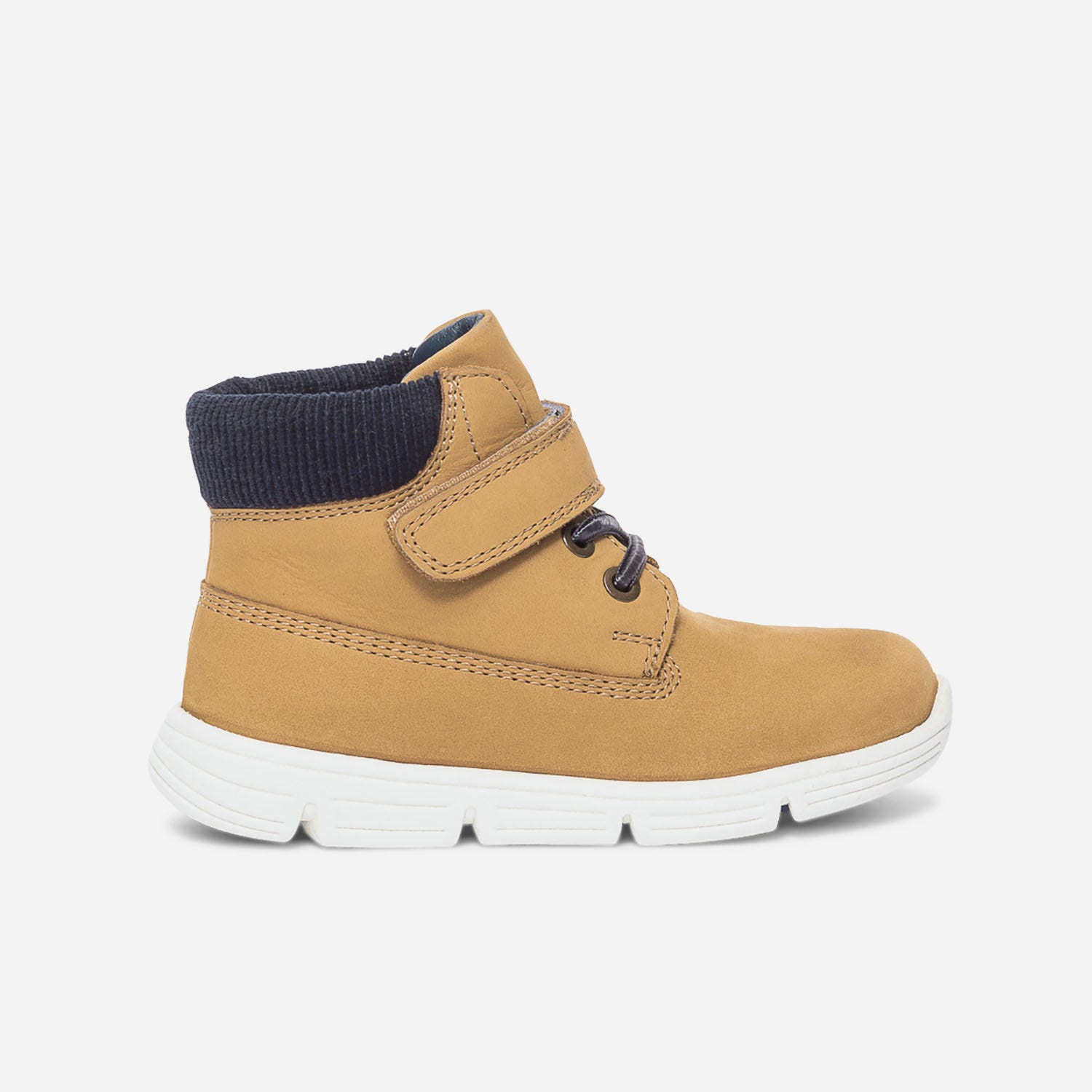 Boots jaune en cuir et velours marine