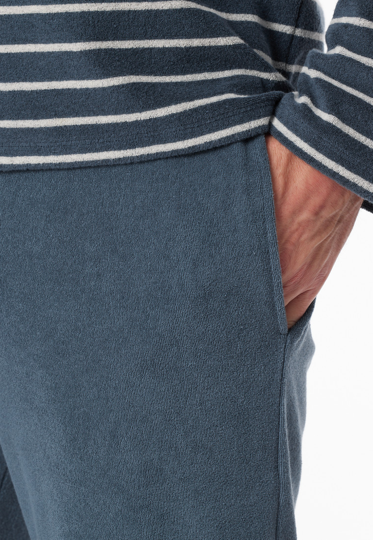 Schlafanzug lang Frottee Streifen jeansblau - Casual Nightwear