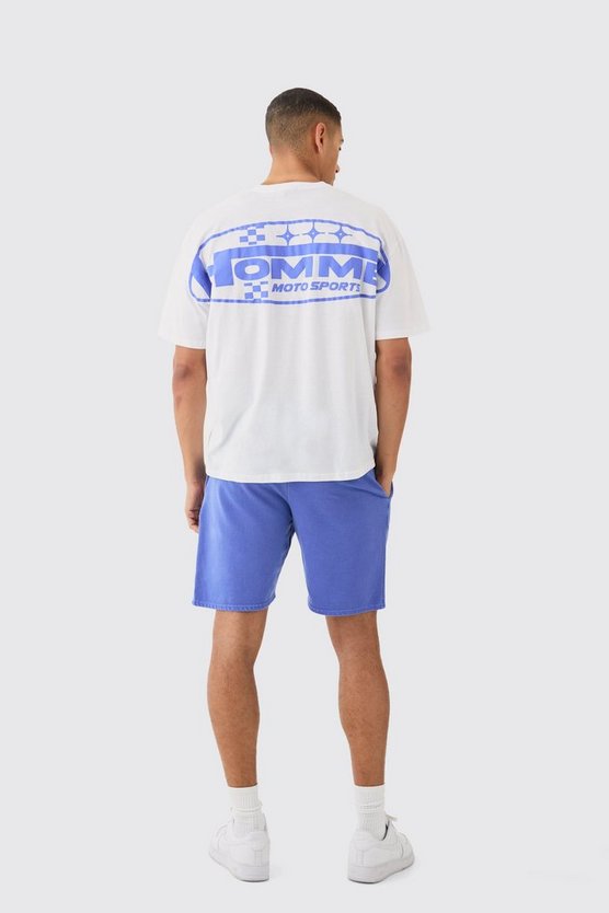 Oversize Shorts-Set mit Homme Moto Print
