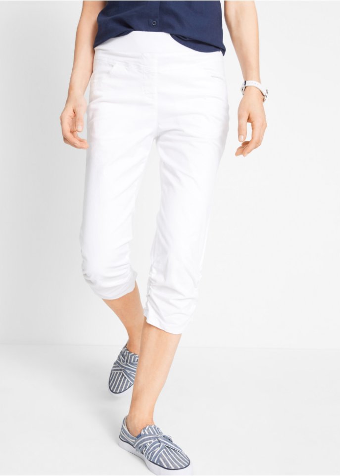 Baumwoll-Capri-Hose mit Bequembund und Raffung