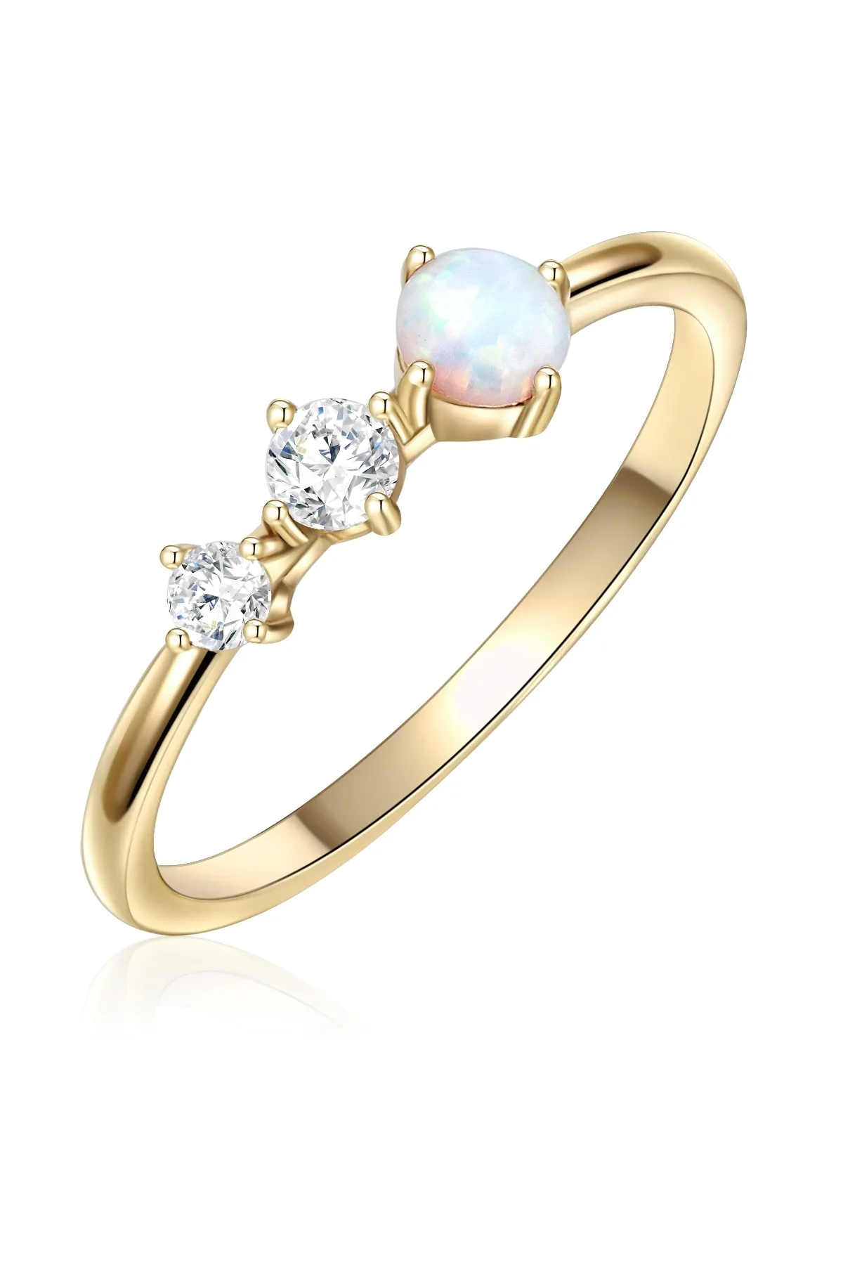 Lulu & Jane  Modeschmuckring Ring gelbgold Zirkonia weiß Opal (synth.)