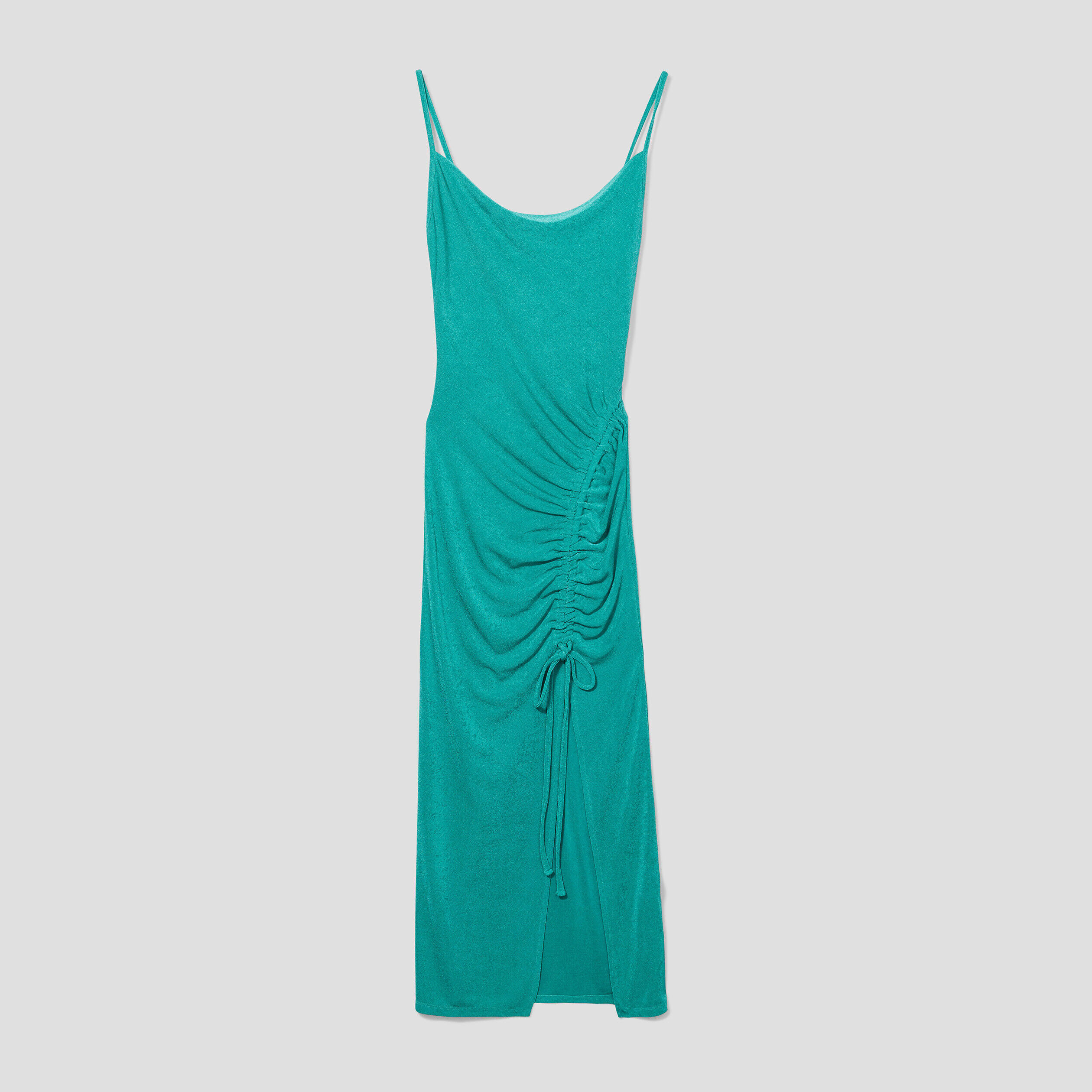 Robe longue ajustée satin vert femme | Cache Cache