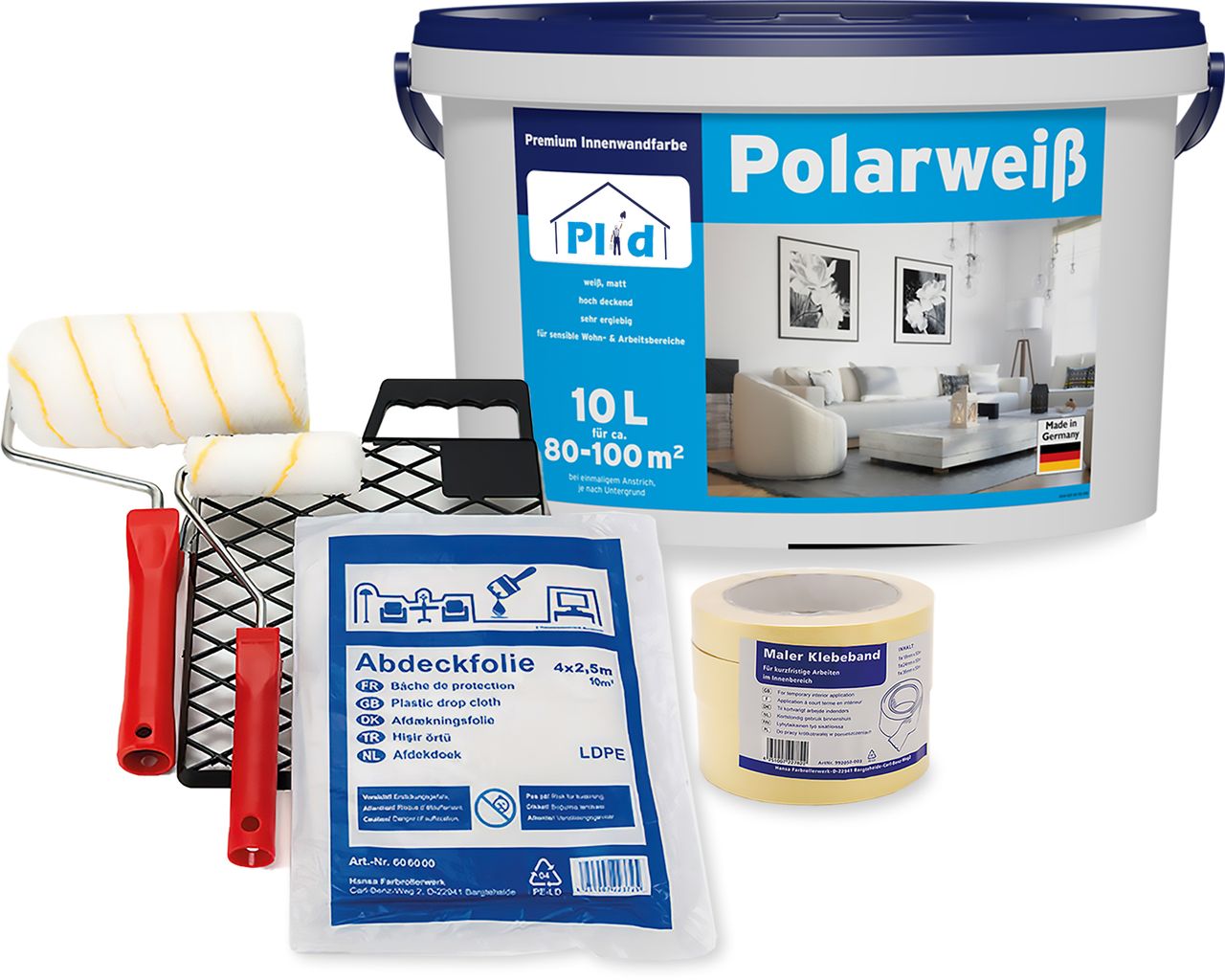 Prinzstark Premium Polarweiss Innenfarbe Wandfarbe Deckenfarbe Profi Farbe Set Weiß