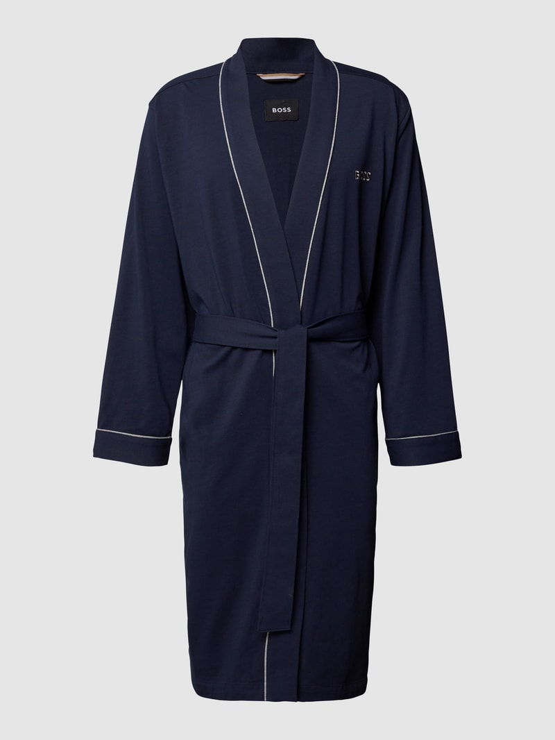 Bademantel mit Kontraststreifen Modell 'Kimono BM' in dunkelblau