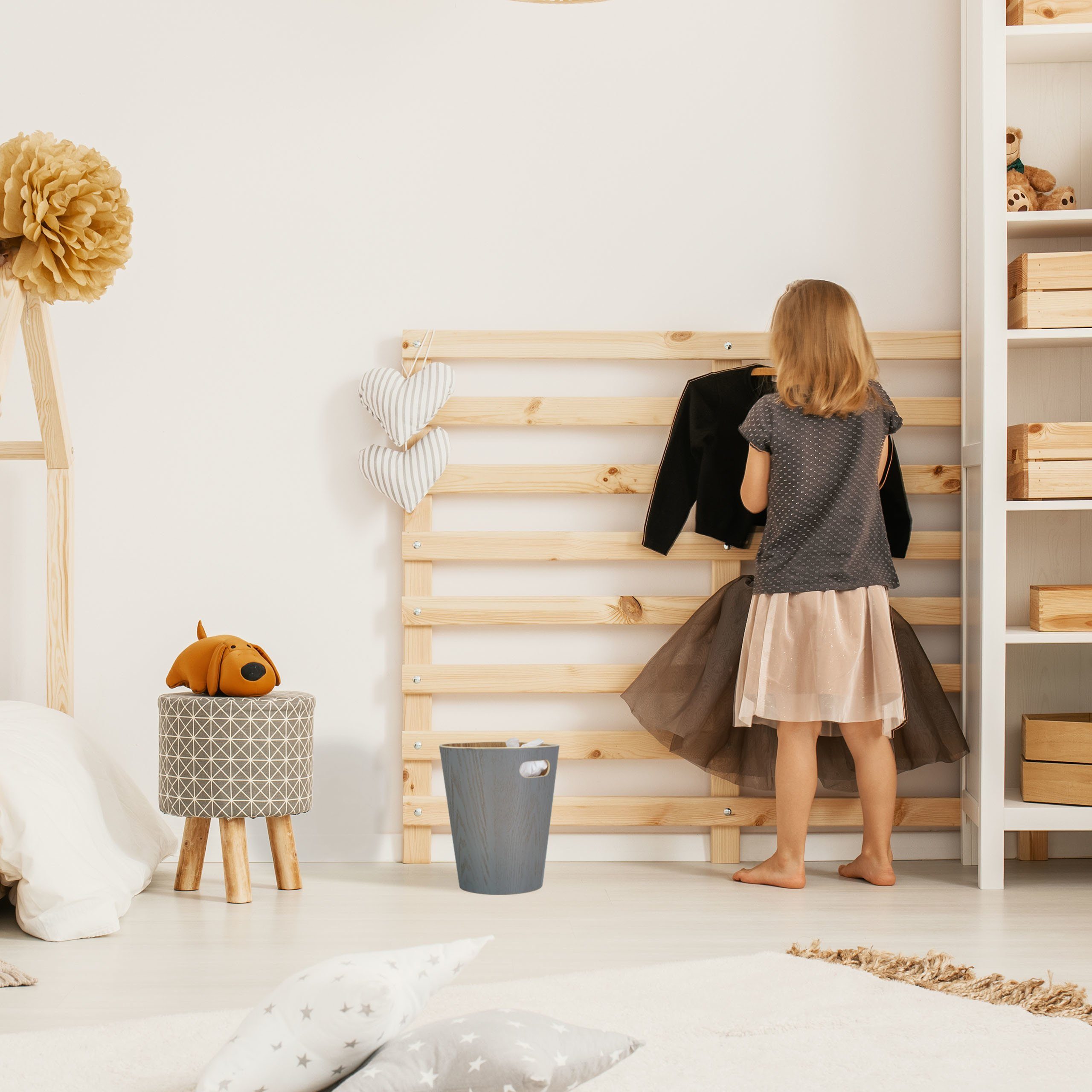 relaxdays Papierkorb Dunkelgrauer Papierkorb aus Holz