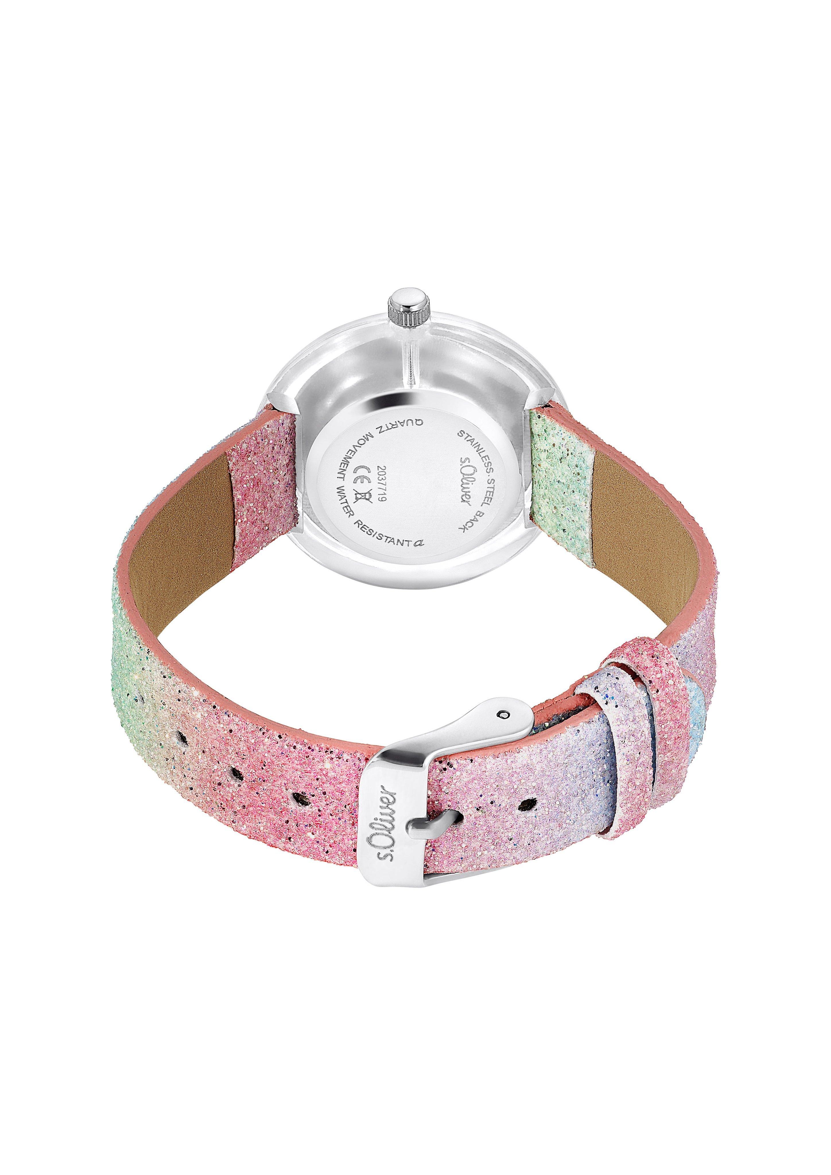 Bunte Armbanduhr mit Glitzer-Kunstlederband  6009590-01B0