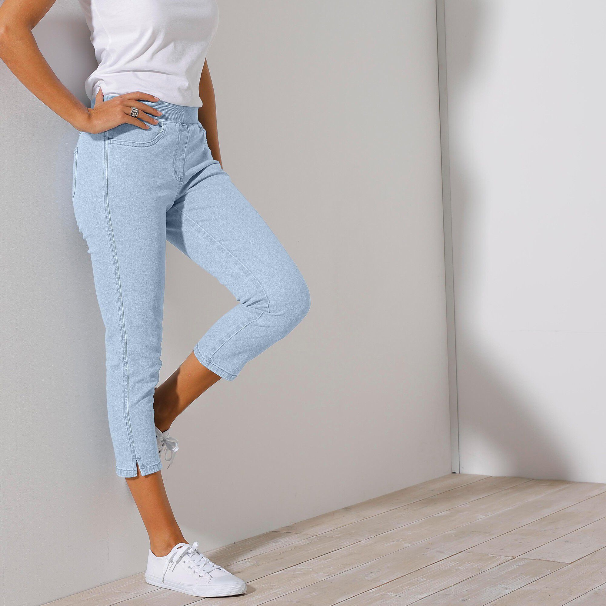 Pantacourt jean taille élastiquée
