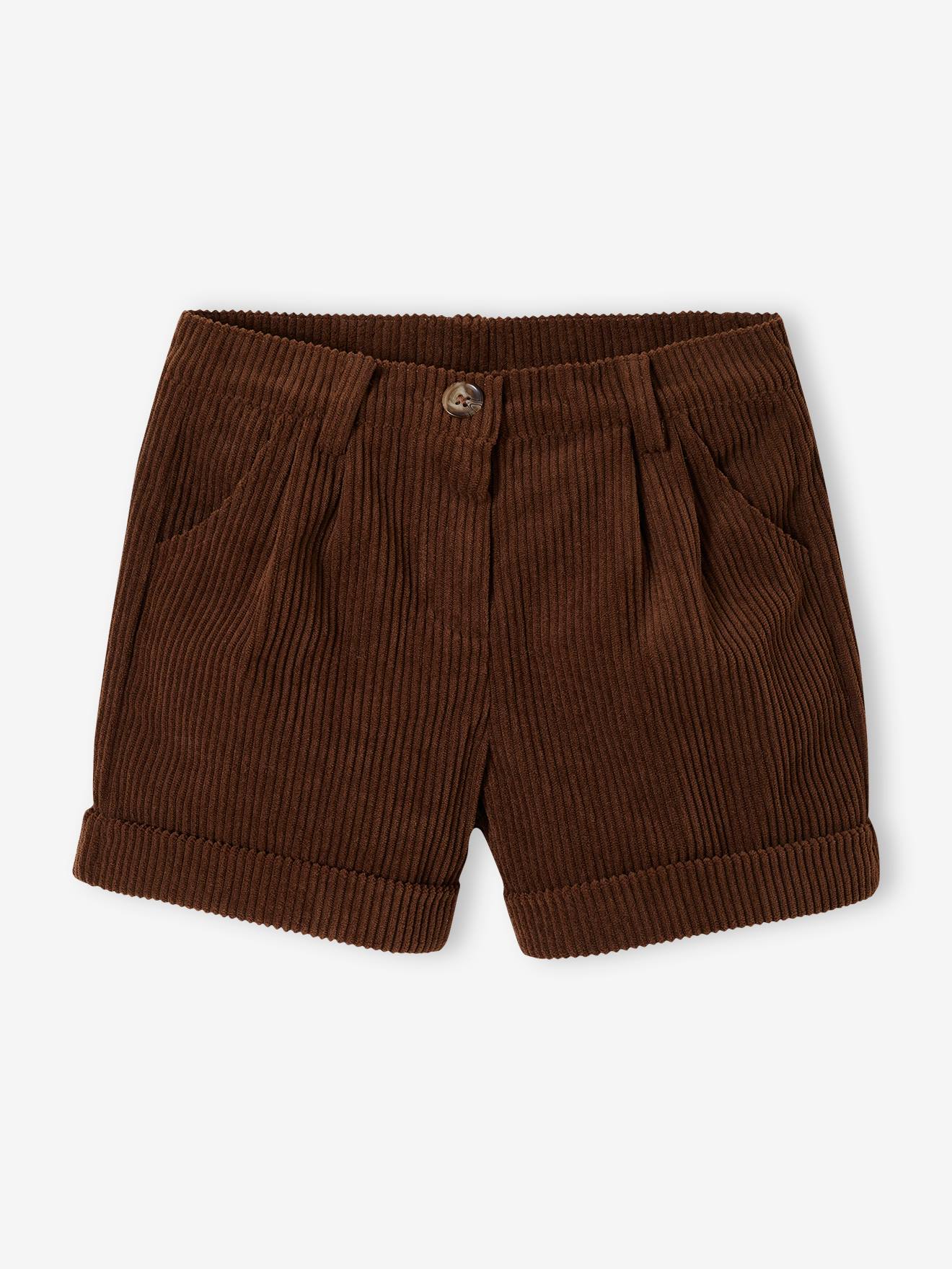 Short en velours côtelé fille beige poudré