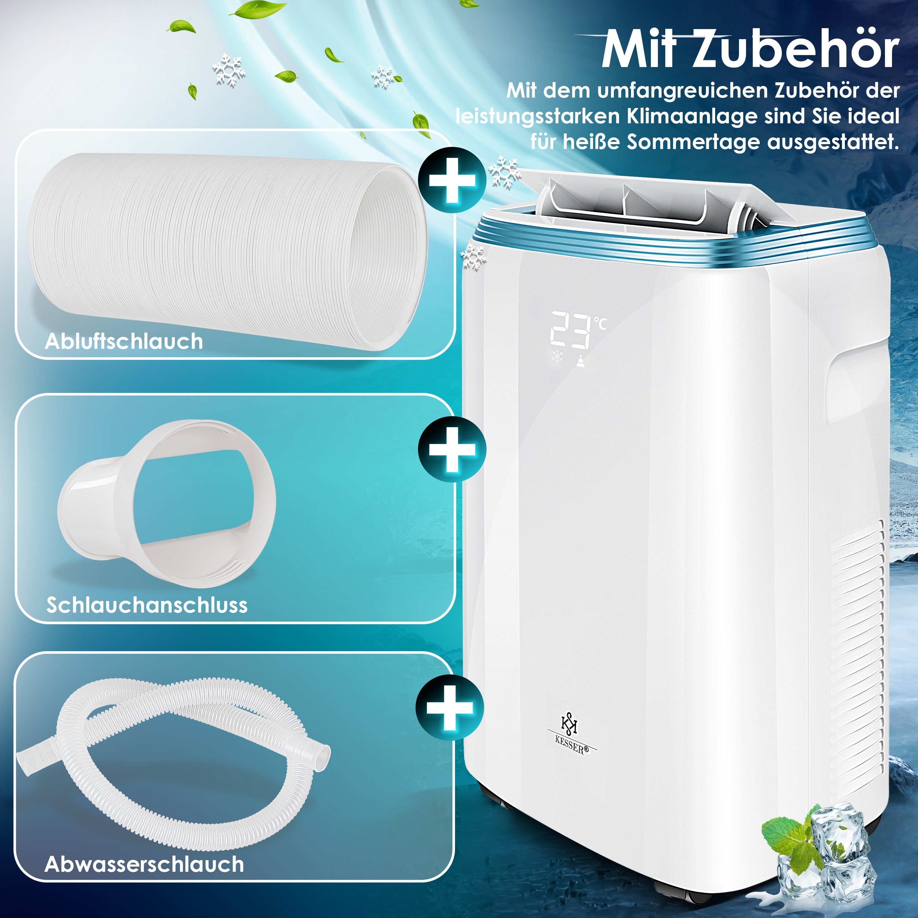 KESSER Klimagerät, Klimaanlage mit Touch-Display - 4 Mod - Timer und Nachtmodus