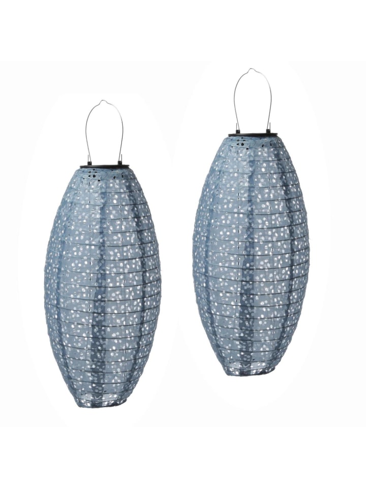 MARELIDA 2x LED Solar Lampion oval mit Blumenmuster H: 40cm in blau günstig kaufen onesize