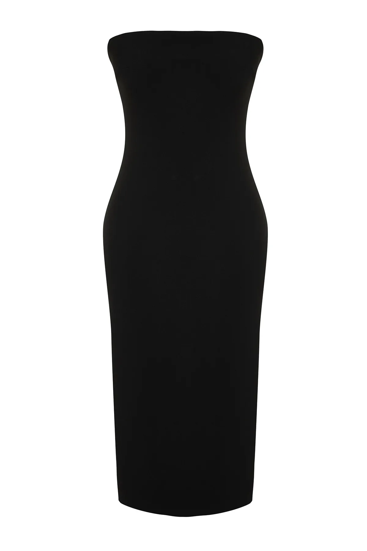 Trendyol Collection  Schwarzes, gerade geschnittenes, trägerloses Midi-Webkleid aus Webstoff TWOSS22EL00795
