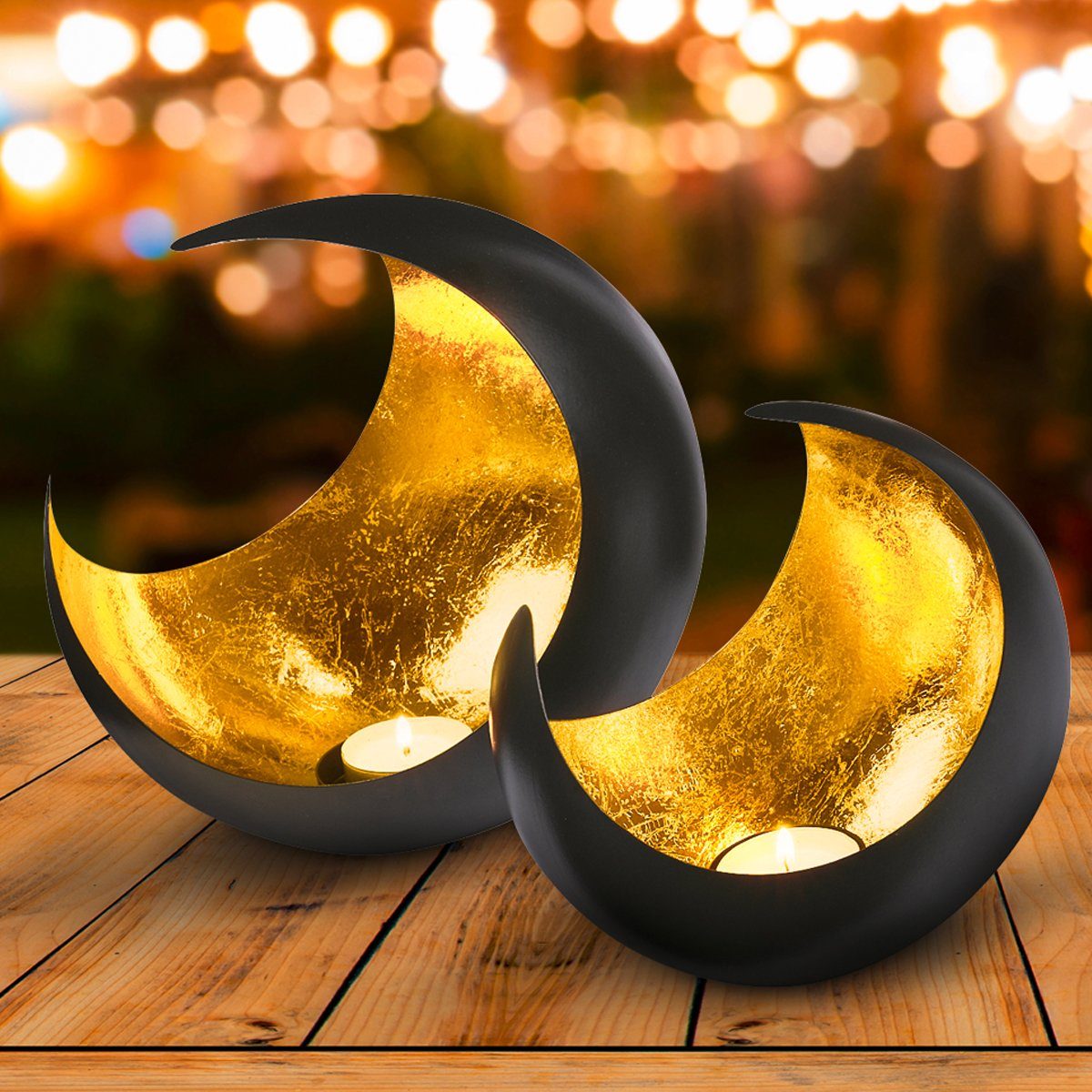 Marrakesch Orient & Mediterran Interior Teelichthalter 2er Set Windlicht Moon, orientalisches Windlicht, Handarbeit