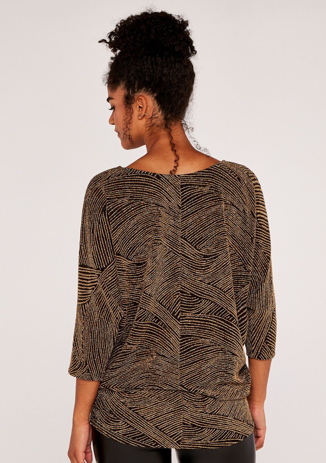 Apricot Fledermausshirt Lurex Swirls Batwing Top (1-tlg) mit Glanzfaden