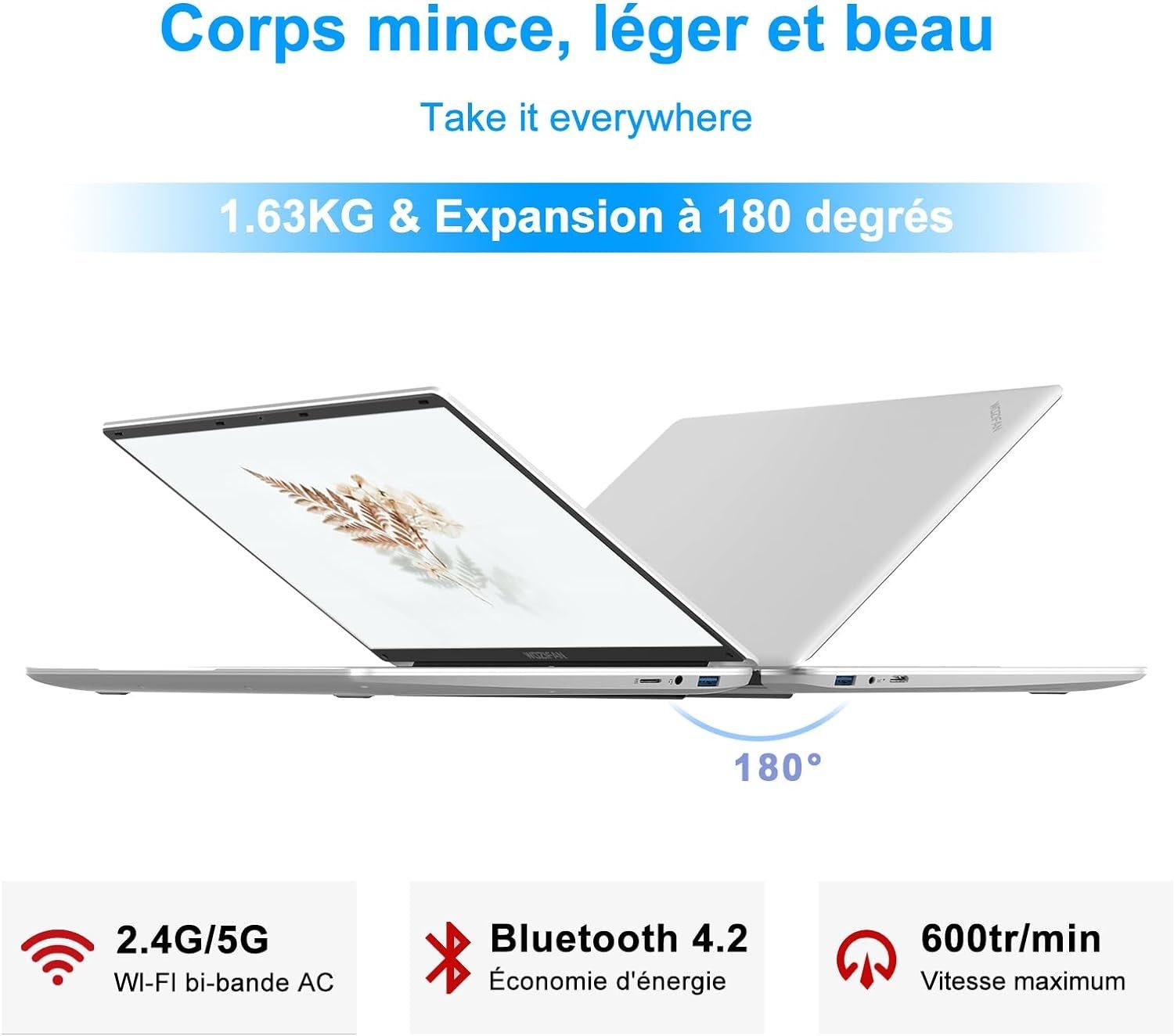 WOZIFAN Notebook (Intel Celeron J4105, 128 GB SSD, FHD Display 6 GB RAM lange Akkulaufzeit für ultimative Produktivität)