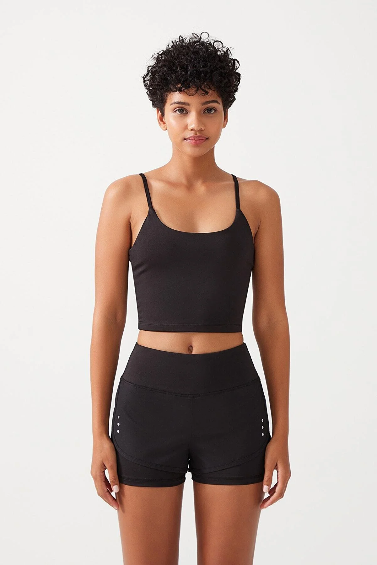 LOS OJOS  Schwarze 2-Lagen-Sportshorts für Damen – Strumpfhose mit Shorts 2in1