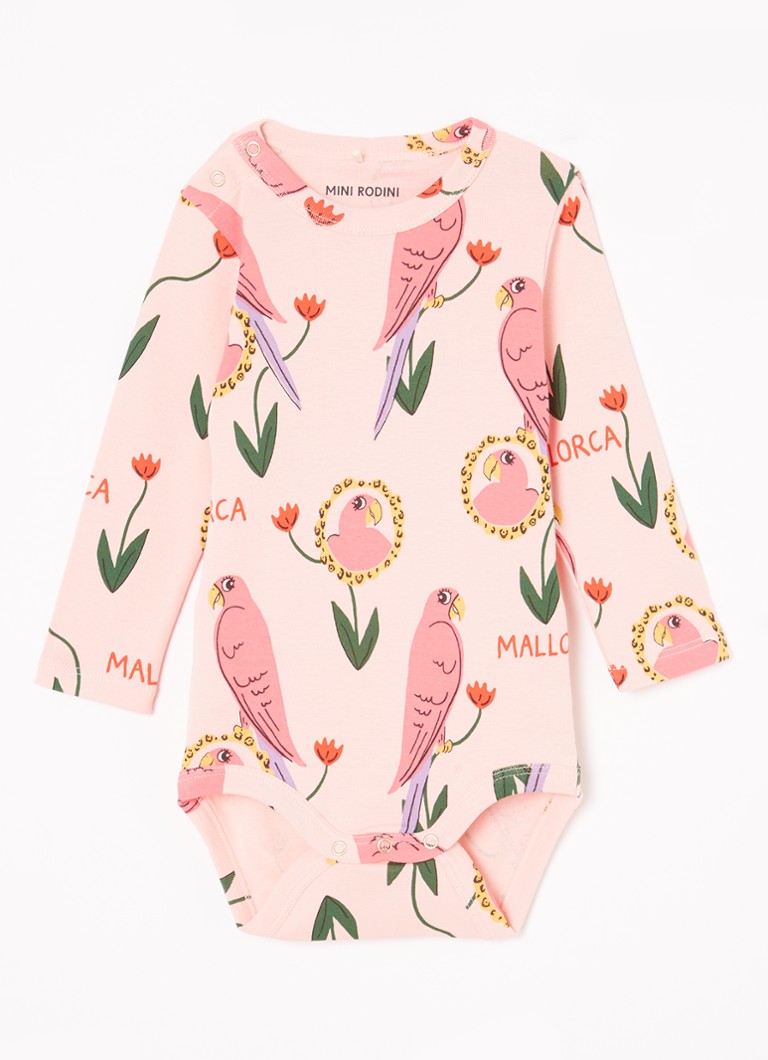 Body mini Rodini din bumbac organic cu imprimeu de papagali