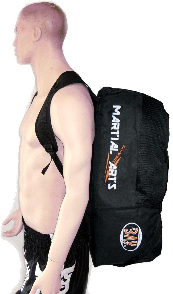 BAY-Sports Sporttasche Martial Arts Fight Trainingstasche Sport groß Rucksack Jumbo schwarz Kampfsport Kickboxen Karate MMA Thaiboxen (2 in 1, Kombi Rucksacktasche), Muay Thai, Fighting Wear, Krav Maga, Taekwondo